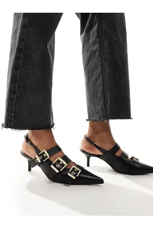 AllSaints Grace buckle sling back leather kitten heel shoes in