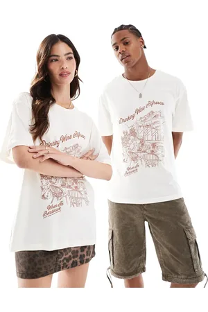 JACK & JONES Oversized T-shirt with bordeaux print in cream