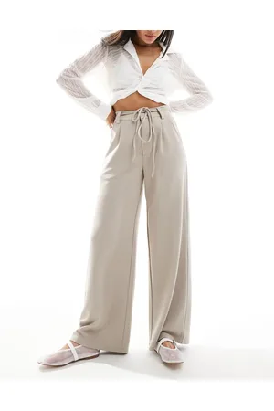 ASOS Jersey twill tie belt wide leg pants in stone