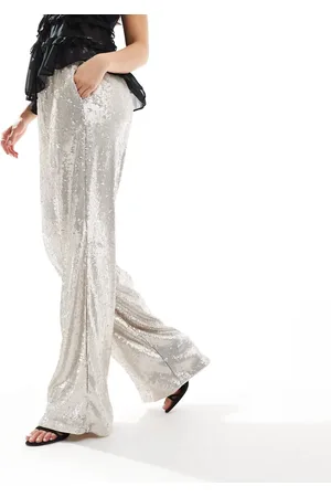 ASOS Sequin wide leg tailored pants in cream