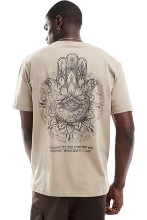 Only & Sons Oversized t-shirt with fatima hand back print in beige