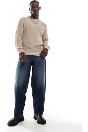 ADPT. Oversized fisherman rib crew neck sweater in beige