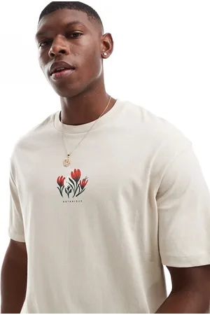 SELECTED Oversized t-shirt with floral chest print in tan