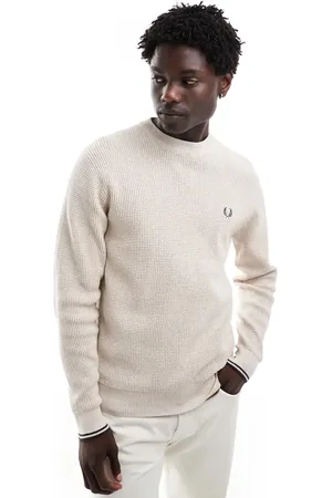 Fred Perry Waffle stitch knit sweater in off