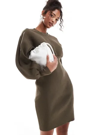 Y.A.S Balloon sleeve mini dress in olive