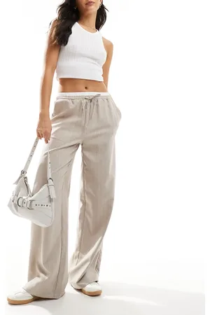 ASOS Tailored wide leg pants with contrast waistband in taupe stripe