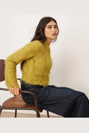 ASOS Fluffy knit zip through cropped cardigan in chartreuse