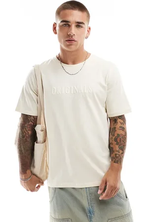 JACK & JONES Originals 3d logo print t-shirt in off