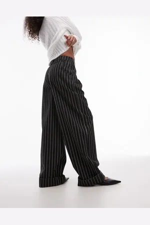 Topshop Striped wide leg turn-back hem pants in