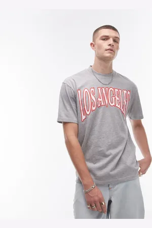 Topman Premium oversized fit T-shirt with Los Angeles print in heather