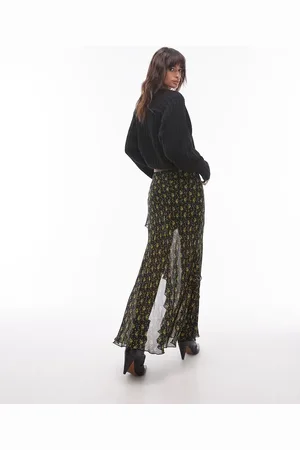 Topshop Sheer ruffle maxi skirt in vintage mustard floral
