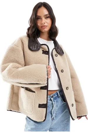 Miss Selfridge Faux fur contrast jacket in cream