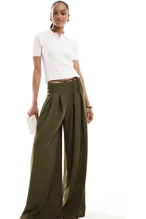 ASOS ASOS DESIGN Tall tie waist super wide leg tailored pants in khaki