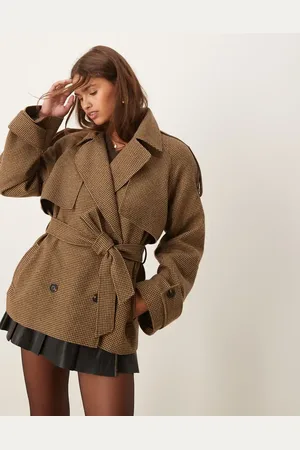 ASOS Oversized formal trench coat with strong shoulder in heritage check