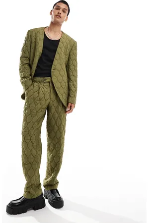 Viggo Casual oversized suit pants in quilted khaki - part of a set