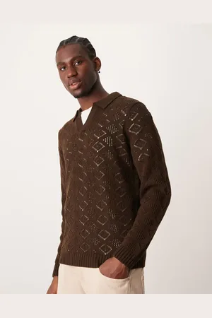 ASOS Knitted sweater with notch neck in dark with texture