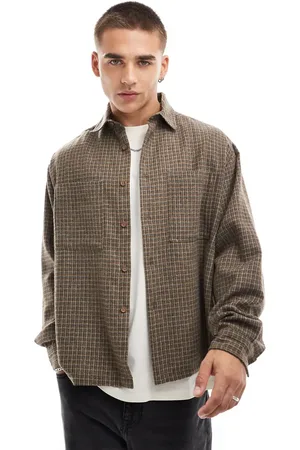 ASOS Boxy oversized wool look shirt in brown dad check