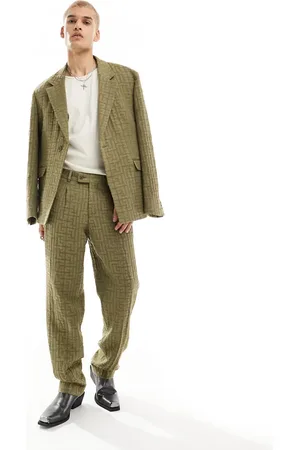 Viggo Malacia checked oversized suit pants in khaki