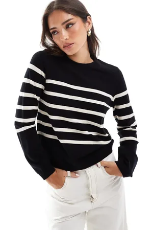 VERO MODA Crew neck sweater in with cream stripes