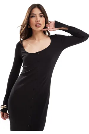 Pieces® Ribbed button up midi dress with side split sleeves in