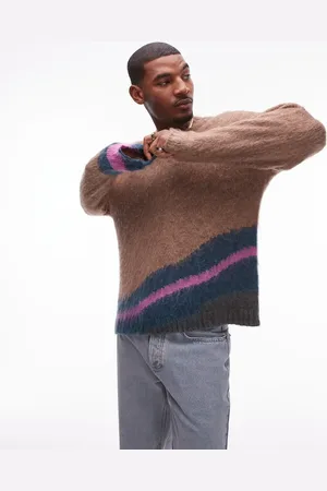 Topman Fluffy abstract crew neck sweater in