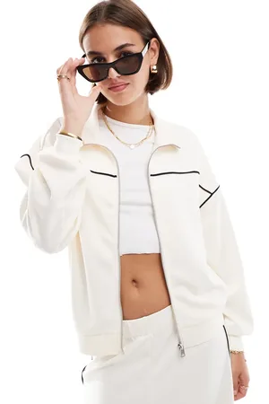 ONLY Zip through funnel neck sweatshirt with contrast piping in cream - part of a set