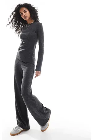 Pull&Bear Soft touch wide leg sweatpants in charcoal - part of a set