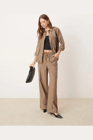 JDY Pull on wide leg pants in herringbone - part of a set