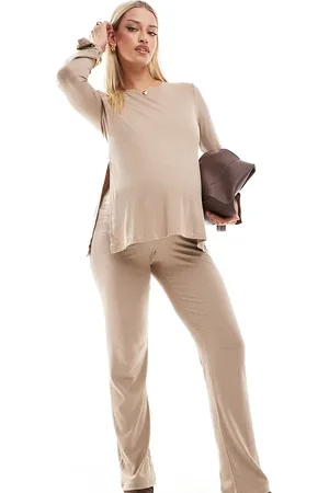 Mama;licious Mamalicious Maternity wide leg jersey pants in beige - part of a set