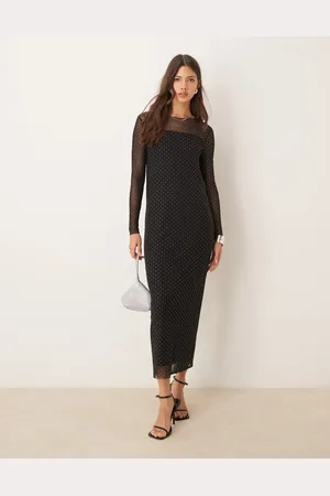 JDY Long sleeve mesh studded maxi dress in