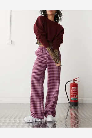 Reclaimed Pull on relaxed pants in pink gingham