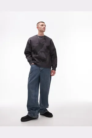 Topman Oversized fit sweatshirt with all over floral print in charcoal