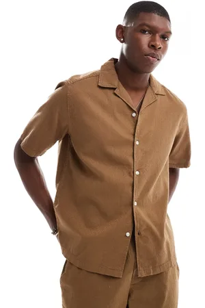 Only & Sons Revere collar waffle texture shirt in chocolate - part of a set