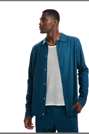 Only & Sons Plisse overshirt in dark teal - part of a set