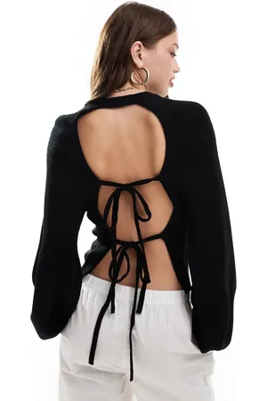 Miss Selfridge Double tie back open back sweater in