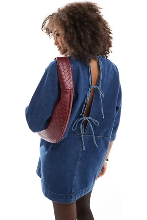 ASOS Denim tie-back boxy dress in mid