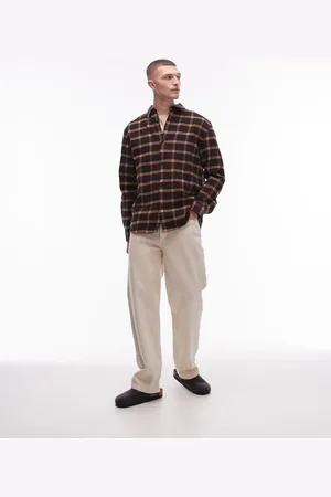 Topman Long sleeve brushed plaid shirt in