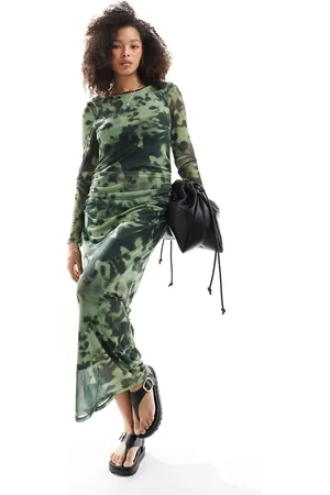VERO MODA Long sleeve mesh maxi dress in blurred floral