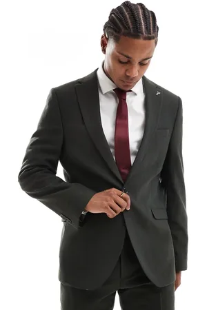 Shelby & Sons Shelby and Sons slim tailored blazer in dark khaki pinstripe - part of a set
