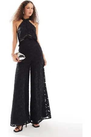 ASOS Jacquard halter wide leg jumpsuit in