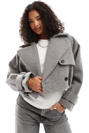 ASOS Bubble hem formal cropped trench coat in gray heather