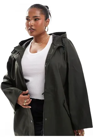 VERO MODA Coated rain jacket with hood in deep olive