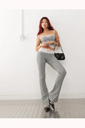 Lioness Low waisted pants with lace trim in mono gingham - part of a set