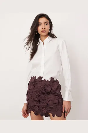 ASOS Embroidered satin quilted cut work mini skirt in burgundy