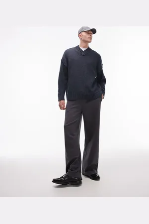 Topman Oversized V-neck sweater in blue with exposed seams