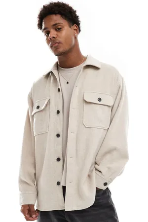 JACK & JONES Heavy brushed twill overshirt in beige