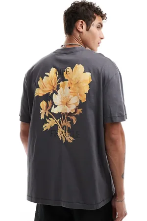 Only & Sons Oversized T-shirt with floral back print in dark
