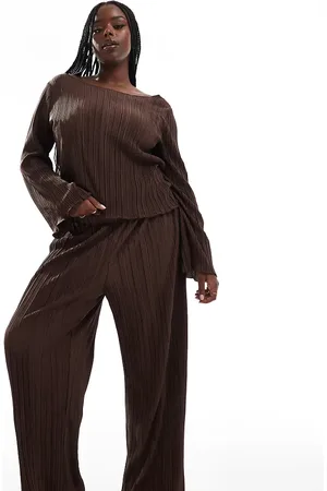 VERO MODA Plisse wide leg pants in chocolate - part of a set