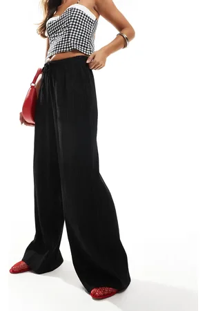 VILA Textured wide leg tie waist pants in