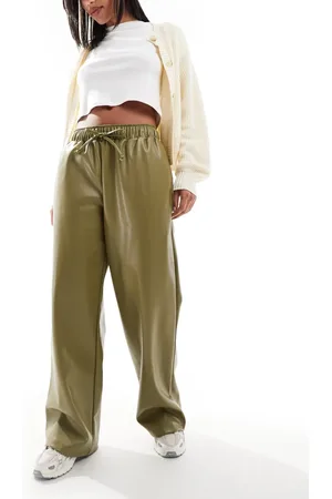 ASOS Faux leather wide leg pull on pants in olive